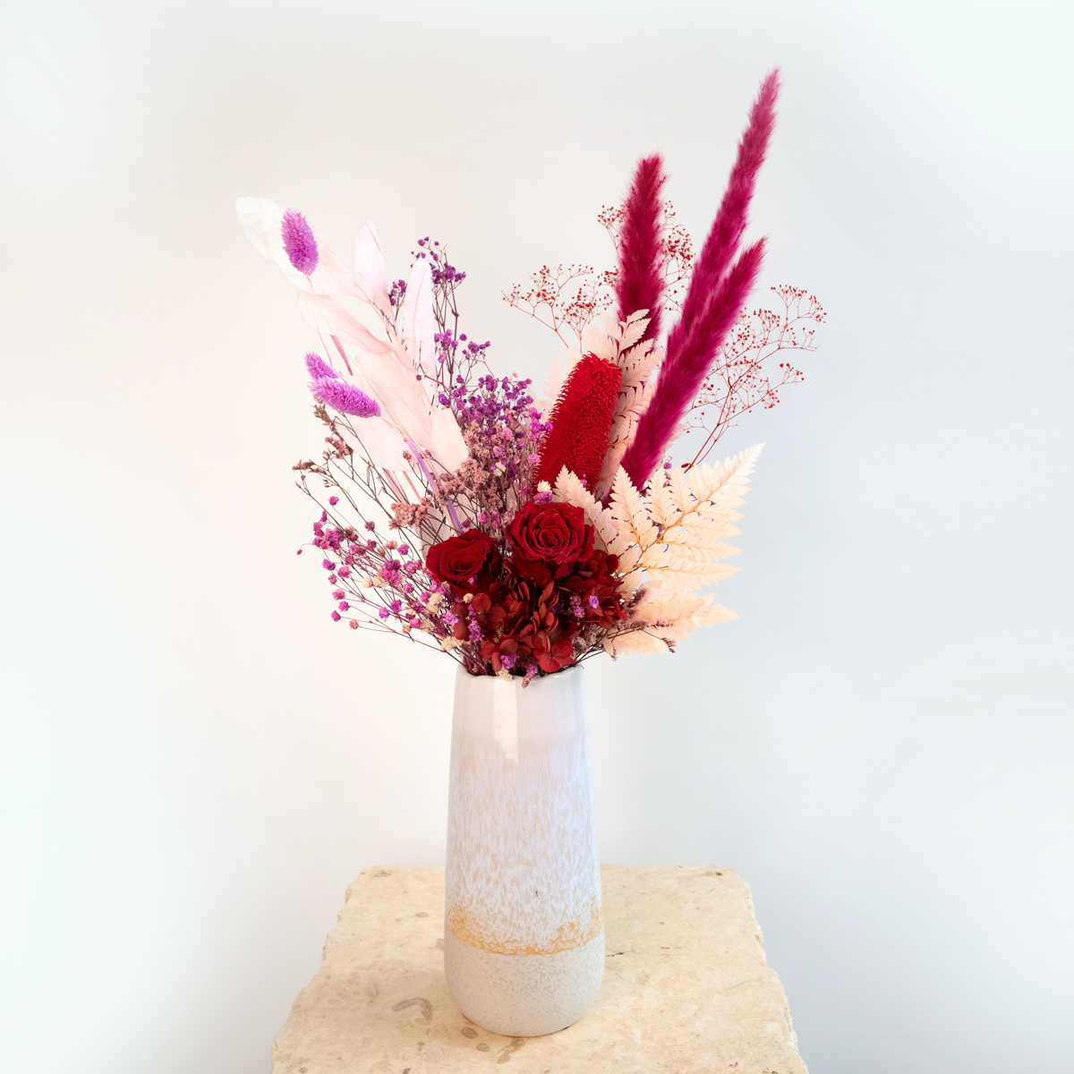 Raspberry Dried Vase Arrangement DB Studio
