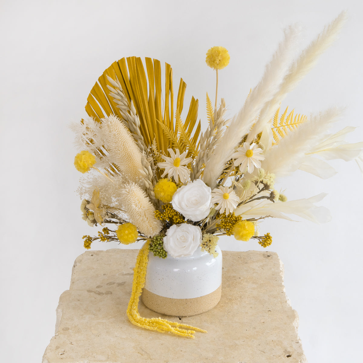 Lemon Chiffon Dried Vase Arrangement DB Studio